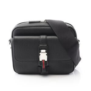 Gucci Web Stripe Shoulder Bag Leather Black